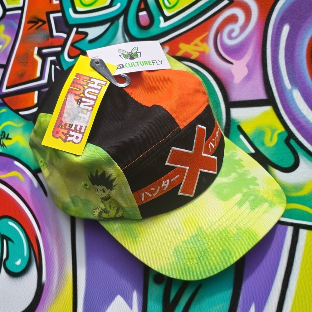 Hunter x Hunter CultureFly‎ Gon 5 Panel Hat Orange Green Tie Dye Anime Cap NWT